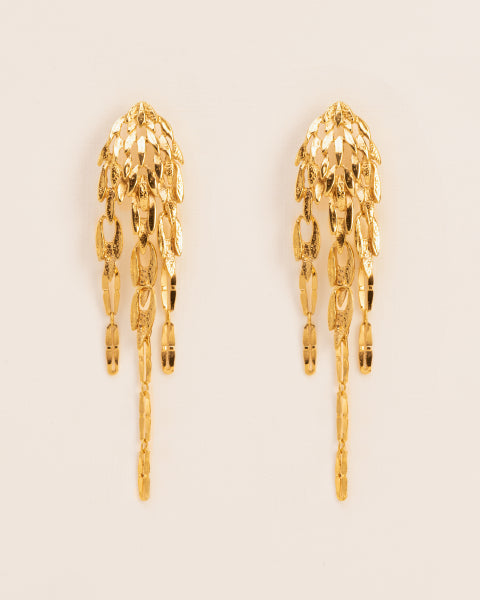 EARRINGS WITH DANGLING LEAVES GOLD